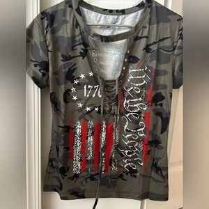 1776 lace up American flag shirt